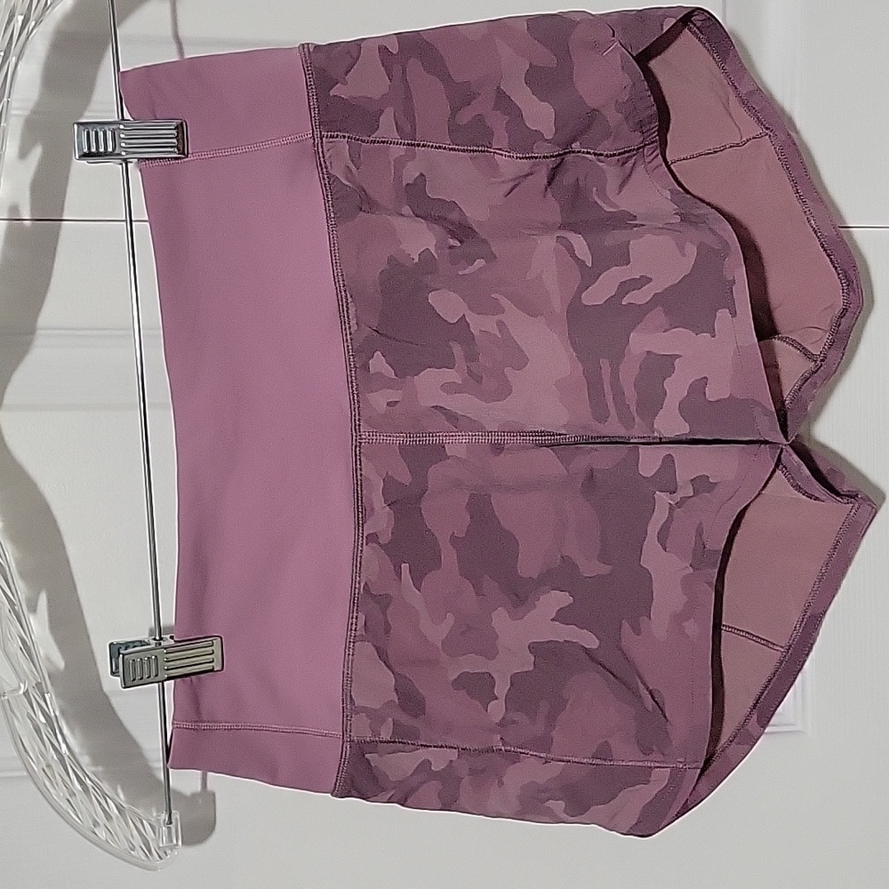 Lululemon 2 Tall Pink/Lavender Camo Shorts w/Liner Recycled Polyester
